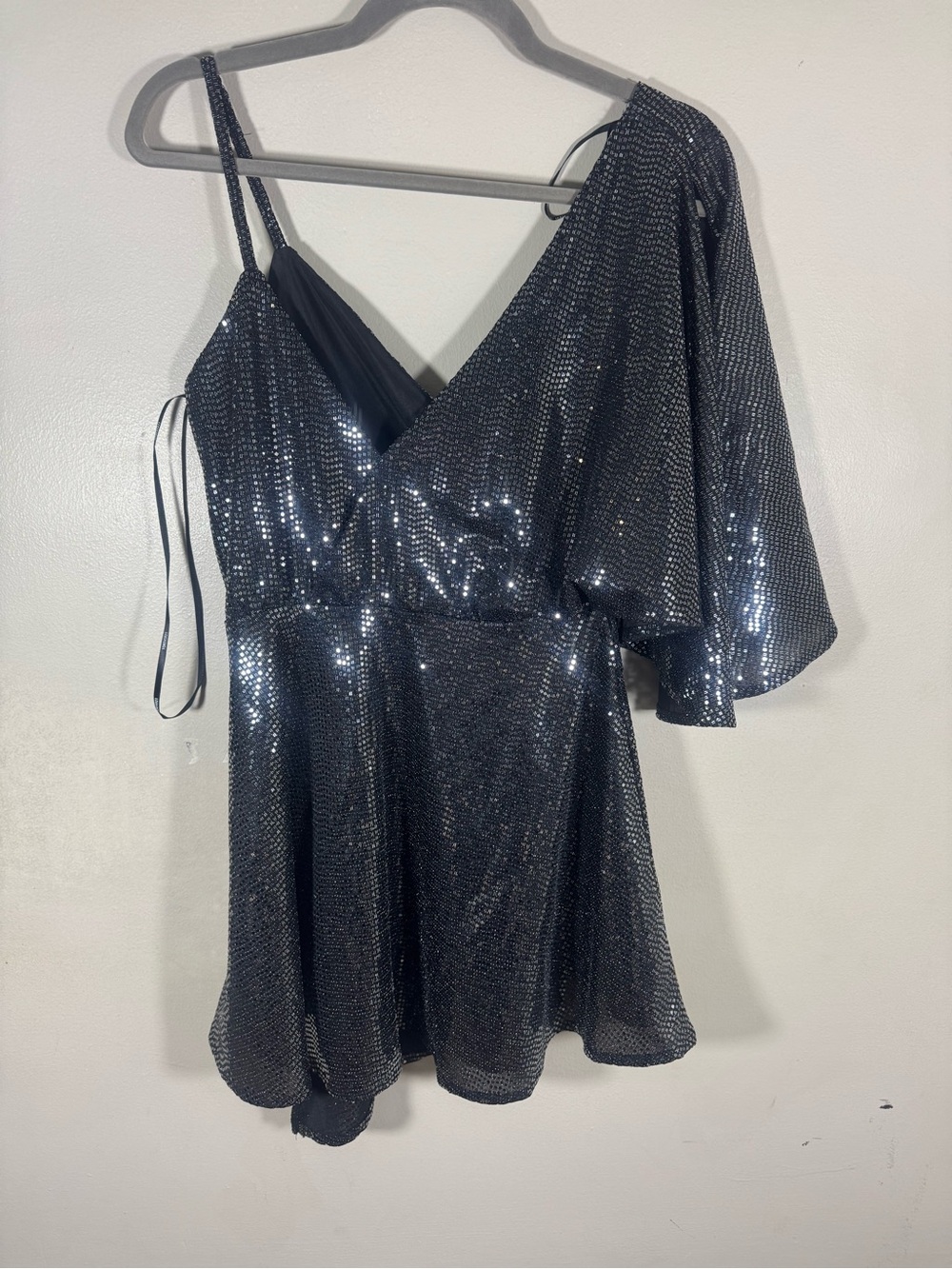 Forever 21 Black Asymmetric Sequin Mini Dress
